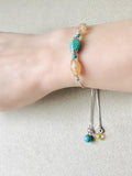 Adjustable Turquoise and Citron Silver Bracelet