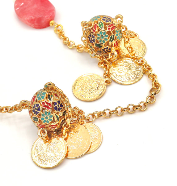 Enameled Gold Bead and Gemstone Necklace