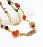Long Multi Colour and Size Agate Gold Necklace