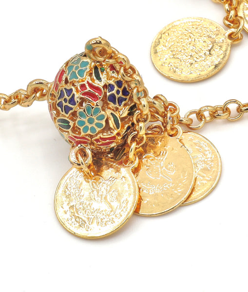Enameled Gold Bead and Gemstone Necklace