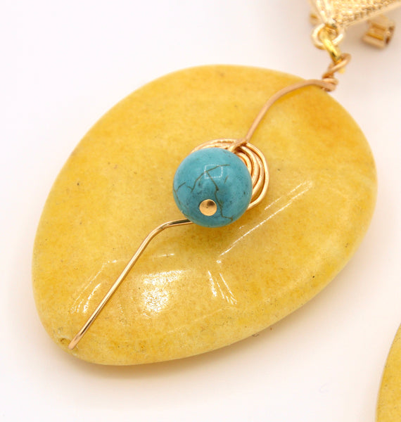 Large Yellow Jade Gold Earrings