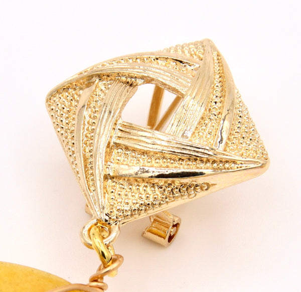 Large Yellow Jade Gold Earrings