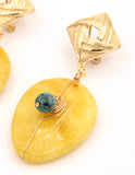 Large Yellow Jade Gold Earrings