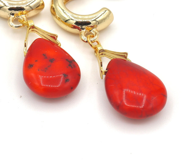 Red Howlite Gold Earrings