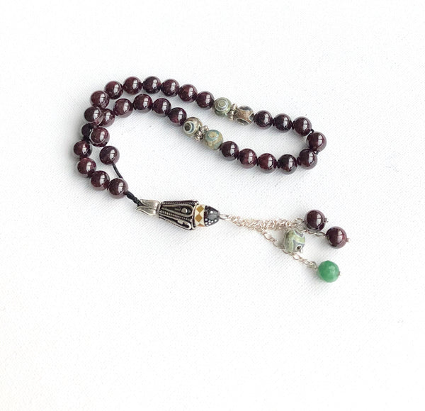 Silver Garnet Stone Islamic Prayer Beads