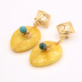 Large Yellow Jade Gold Earrings