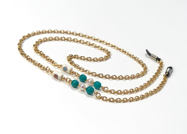 AGATE PEARL GOLD EYEGLASS CHAIN