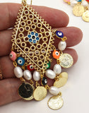 Statement Evil Eye and Pearl Gold Earrings