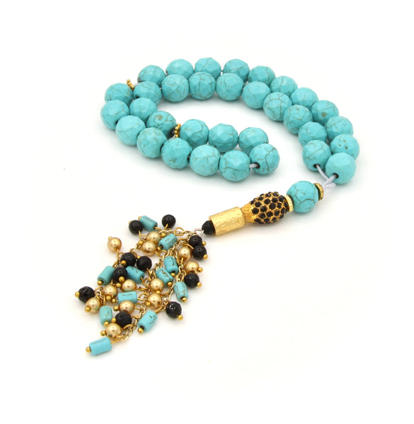 TURQUOISE GEMSTONE HANDMADE GOLD TASBIH