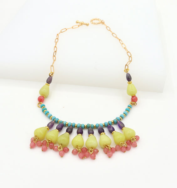 Vibrant Natural Stones Gold Necklace