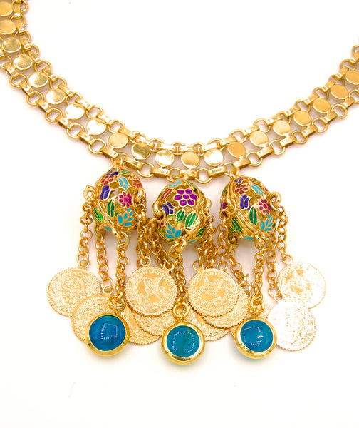 Enameled Jade Gold Kurdish Choker