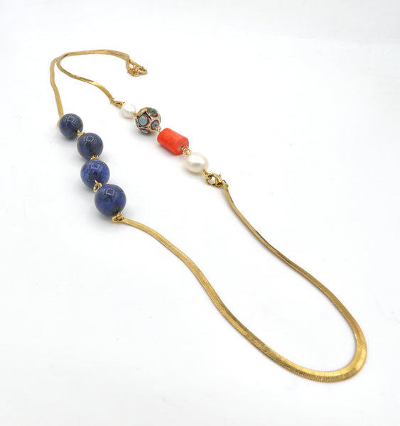 Lapis Lazuli Long Gold Necklace