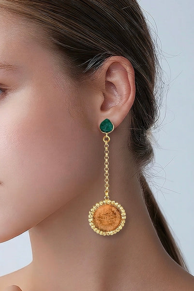 Jade Gold Coin Dangle Earrings