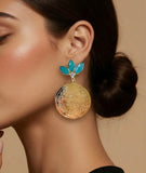 Gold Coin Gemstone Earrings
