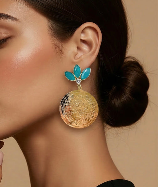 Gold Coin Gemstone Earrings