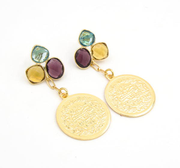 Amethyst Gold Coin Earrings