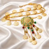 Gold Coin Chain Belt with centre Gemstone