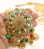 Gold Coin Chain Belt with centre Gemstone