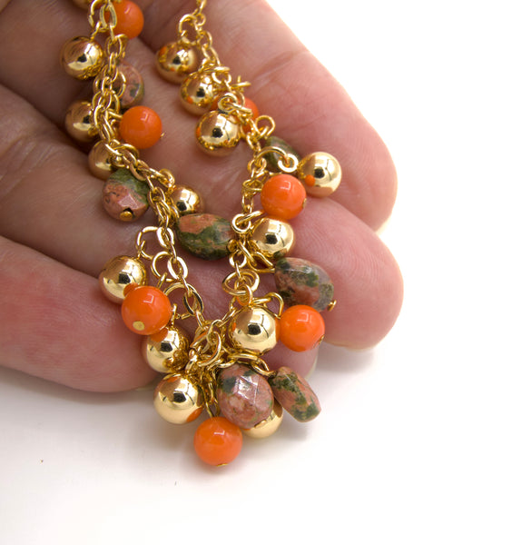 Delicate Coral and Jasper Gold Necklace