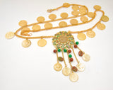 Gold Coin Chain Belt with centre Gemstone