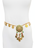 Gold Coin Chain Belt with centre Gemstone