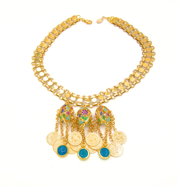 Enameled Jade Gold Kurdish Choker