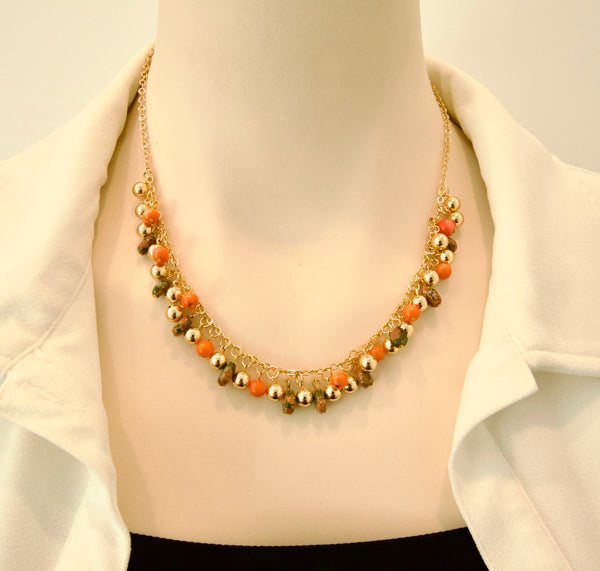 Delicate Coral and Jasper Gold Necklace