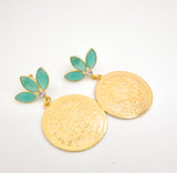 Gold Coin Gemstone Earrings