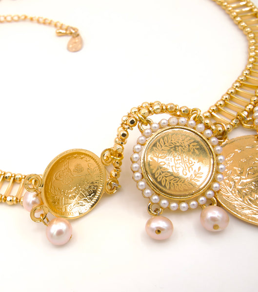 Gold Coin Pearl Necklace
