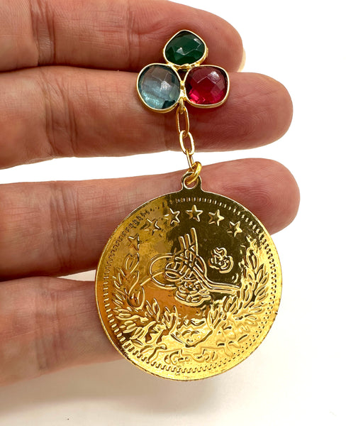 Gold Coin Quartz Earrings