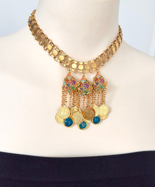 Enameled Jade Gold Kurdish Choker