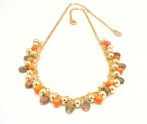 Delicate Coral and Jasper Gold Necklace