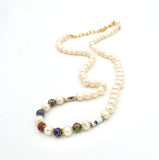 PEARL AND COLOURFUL ENAMELED GOLD BEAD HANDMADE NECKLACE