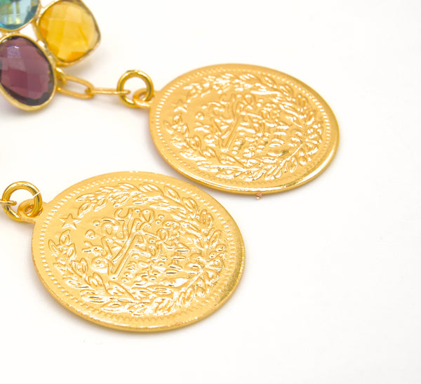 Amethyst Gold Coin Earrings