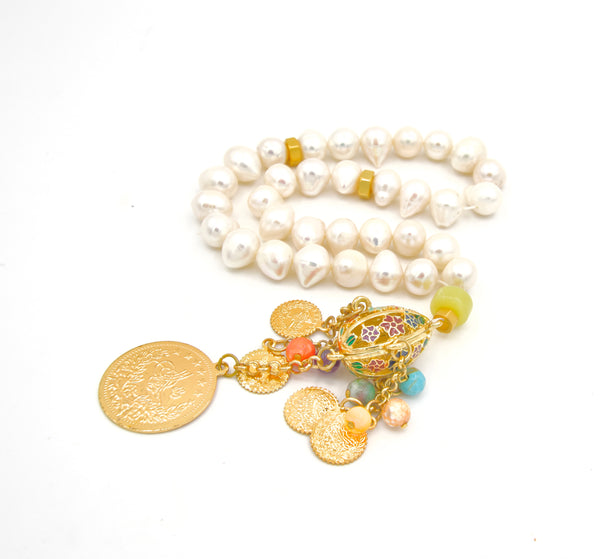 Pearl and Gold Coin Prayer Beads