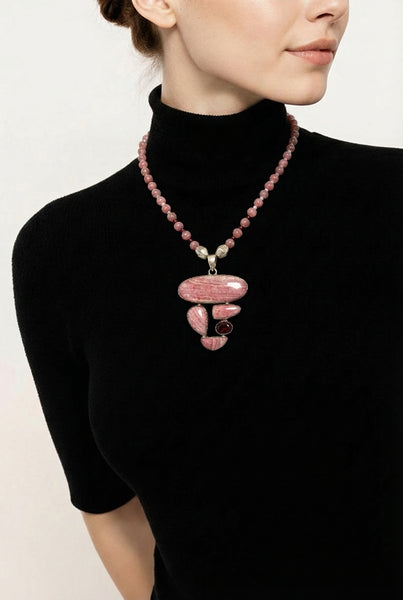 Sterling Silver Pink Rhodochrosite Necklace