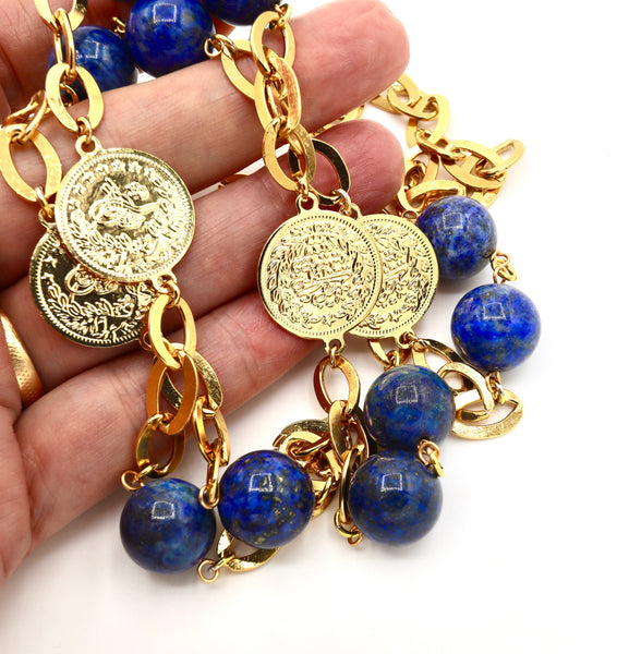 Lapis Lazuli and GoldTurkish Coin Necklace