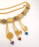 Gold Belt with Dangling Gemstones