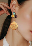 Amethyst Gold Coin Earrings