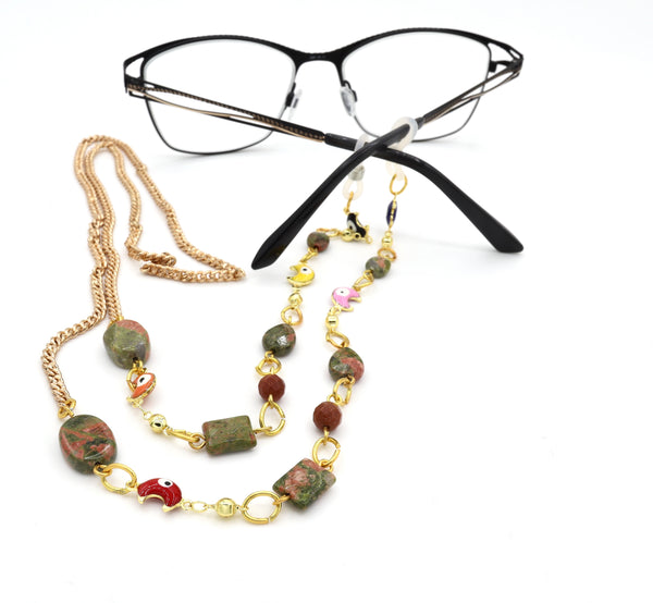 Evil Eye and Unakite Gold Eyeglass Chain