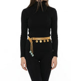 Dangling Turquoise Wide Gold Chain Belt