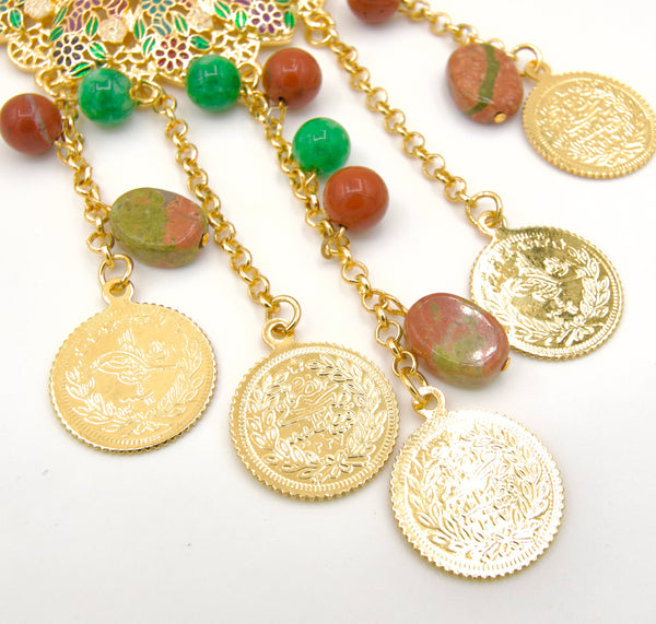 Gold Coin Chain Belt with centre Gemstone