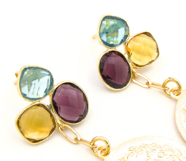 Amethyst Gold Coin Earrings