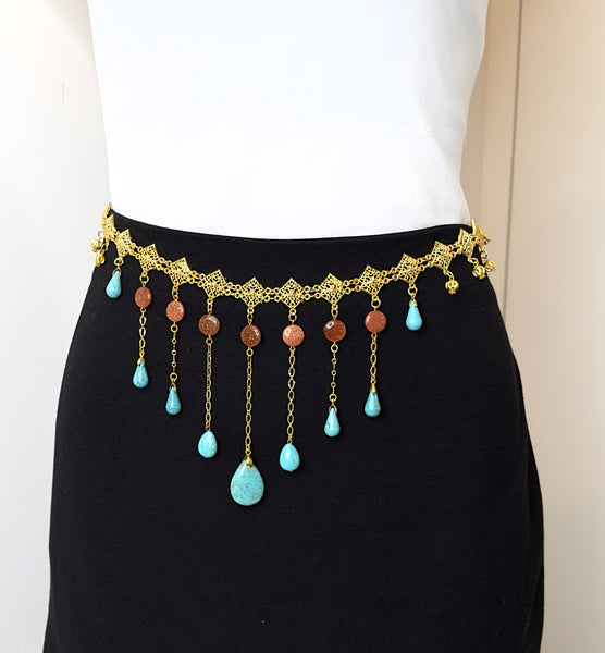 Howlite Turquoise Gold Belt