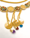 Gold Belt with Dangling Gemstones