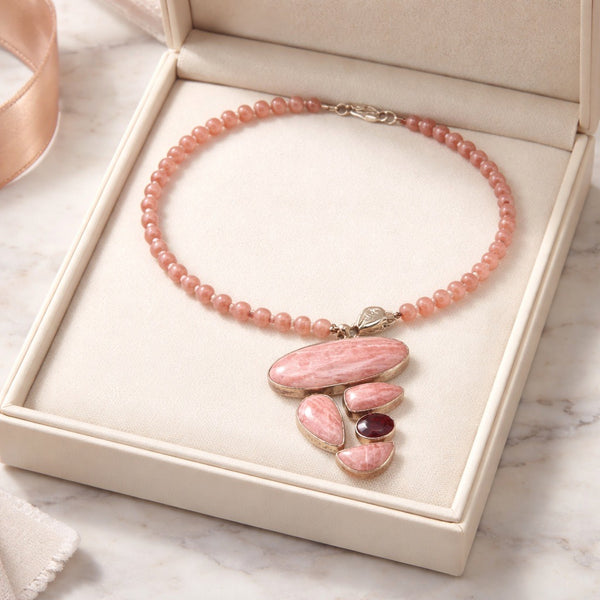 Sterling Silver Pink Rhodochrosite Necklace