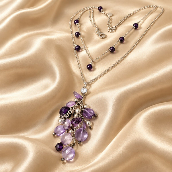Sterling Silver Double Chain Amethyst Necklace
