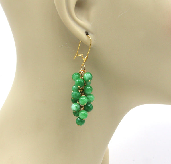 Asymmetrical Green Jade Gold Earrings