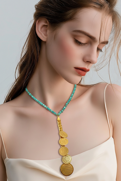 Islamic Turquoise Gold Coin Necklace