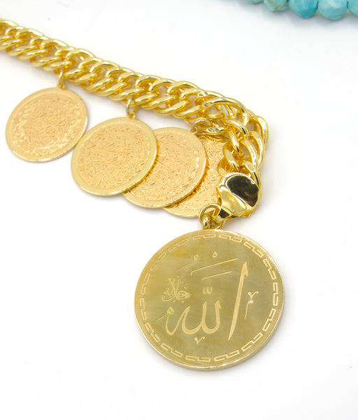 Islamic Turquoise Gold Coin Necklace